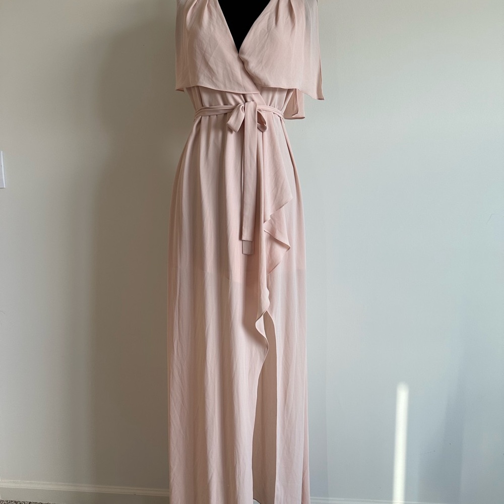 BCBG Max Azria Blush Pink Chiffon Maxi Dress Size 10 – Wrap Style, Tie Waist